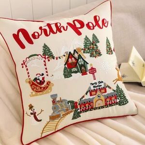☃️🎅🏼🎄 One Canvas North Pole Townscape Embroidered Throw Pillow Cover